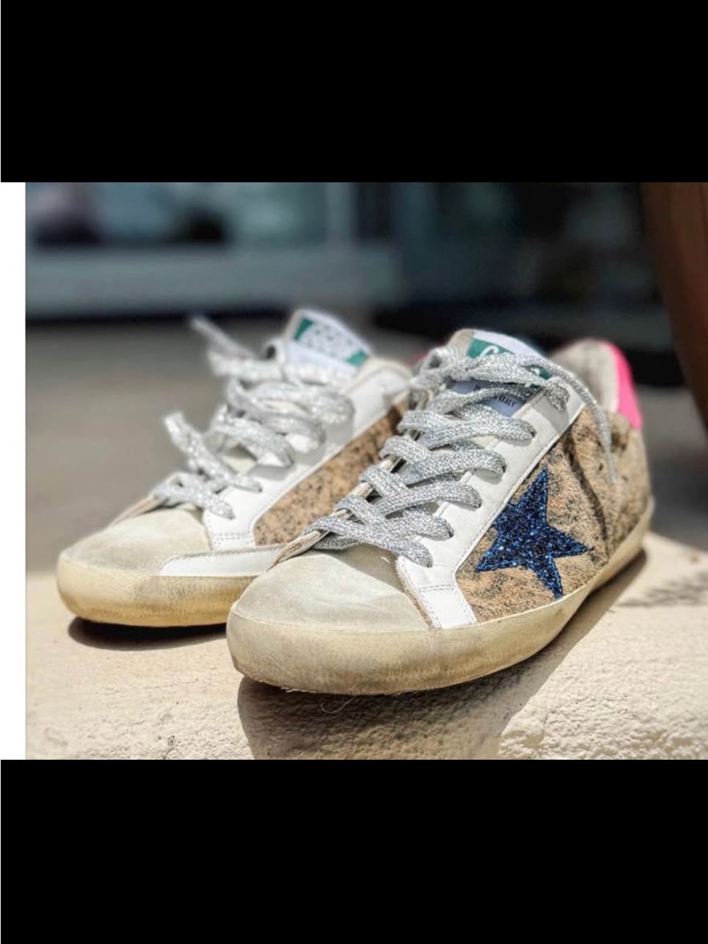 Golden Goose  Glitter Star Accent Casual Sneakers - White, Blue & Pink size 38